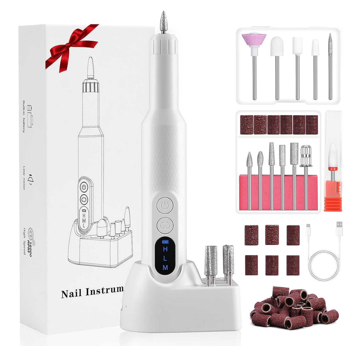 Elfil - Nagelfil för gelnaglar, säkert för nybörjare - 20000 rpm USB-uppladdningsbar skär-/